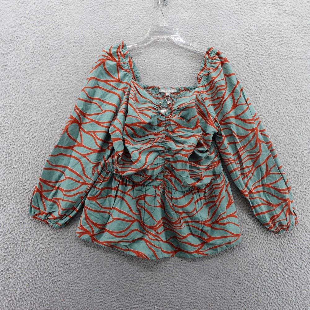 NWT Daniel Rainn‎ Maelys Sweetheart Neck Blouse Top 1X Teal Green Womens Peplum